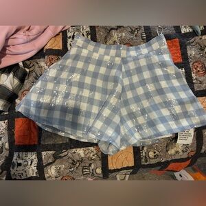 ASOS Light Blue Checkered High Waist Shorts